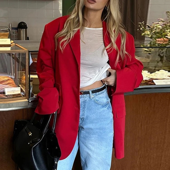 Office Blazer Women Casual Lapel Long Sleeve Single Breasted Shoulder Pads Femal - Picture 3 of 9